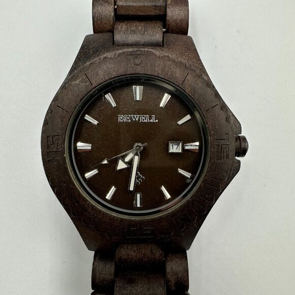 Bewell Thanatos Watch Men Dark Brown Wooden Date Window 47MM Dial New Battery - Picture 2 of 10